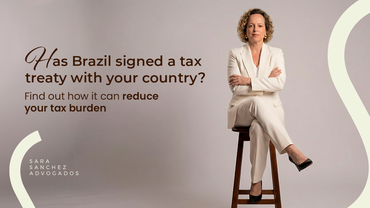 World map and financial documents representing tax treaties between Brazil and other nations.